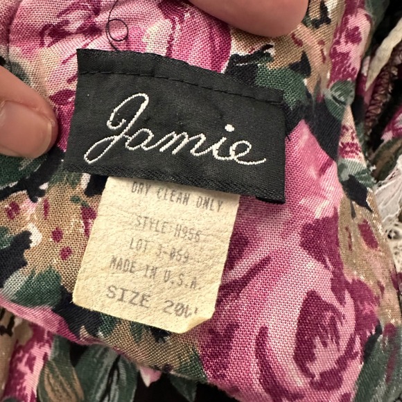 80s Granny Dress Purple Floral Romantic Midi LACE Trim Vintage sz 20W Cottage - Picture 6 of 9